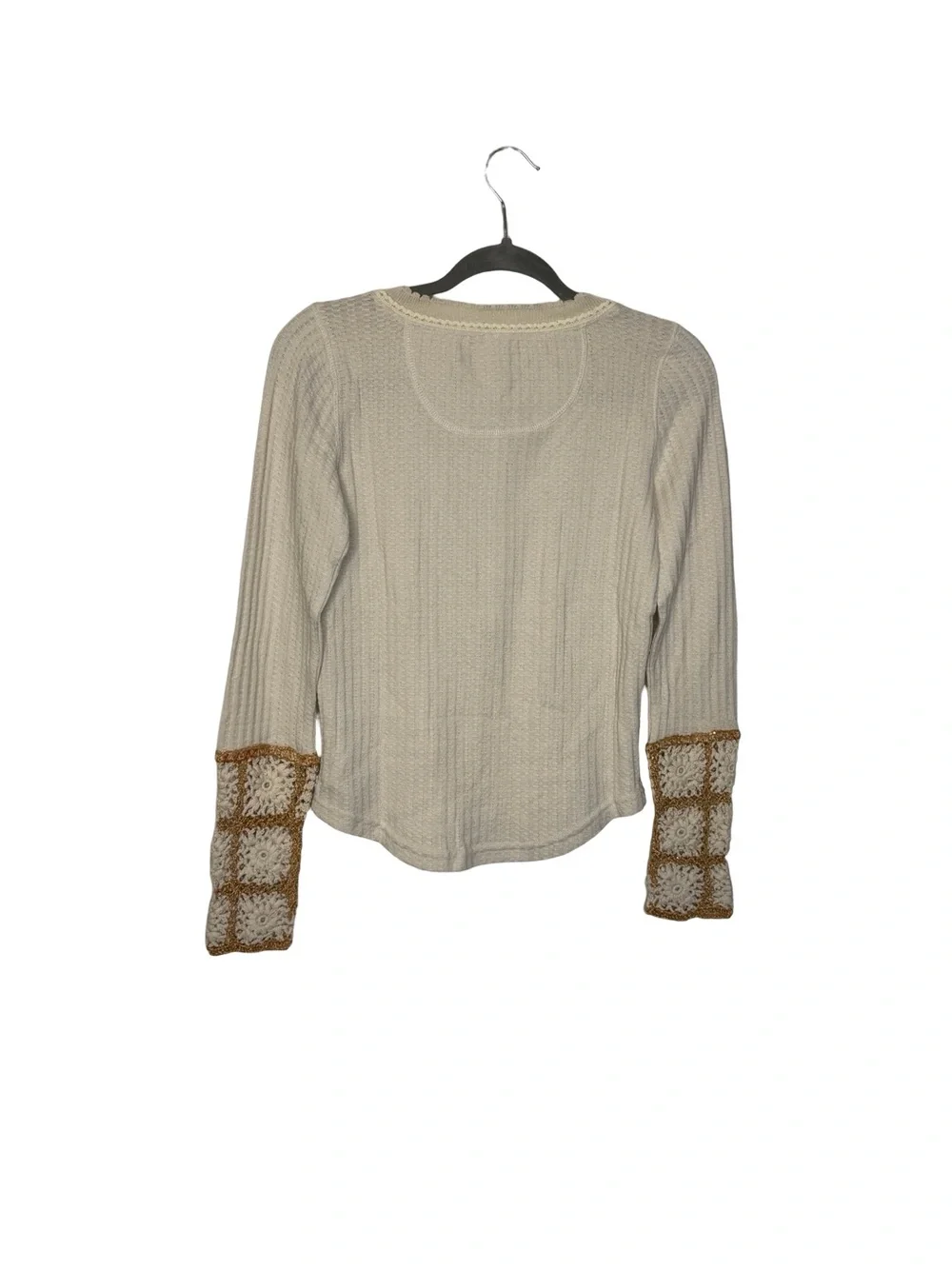 ✨🤍 NWT Free People Mistletoe Waffle Thermal Crochet Cuff Top S 🤍✨